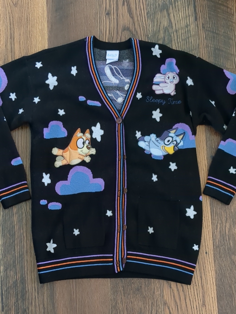 Women's Bluey 'Sleepy Time' Black Cardigan with Clouds and Stars by BoxLunch MED